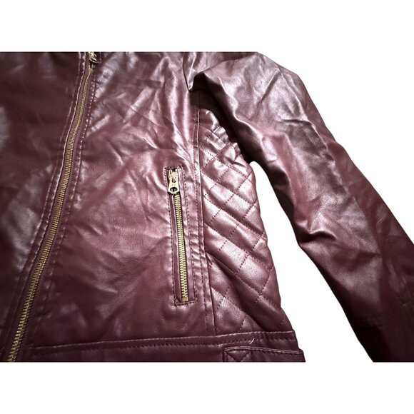 French Connection Women's M Quilted Faux Leather Jacket Burgundy NWT - Picture 2 of 9